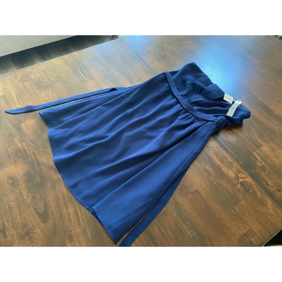NEW W/TAGS Apricot Lane Ya Los Angeles Blue Chiffon Strapless Mini Tie Dress L - Picture 3 of 12
